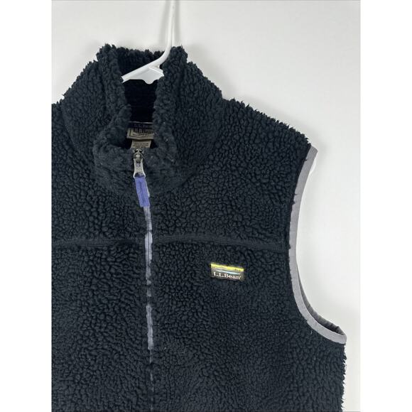 LL Bean Sherpa Vest Deep Pile Fleece Full Zip Mens Medium 502429 Black Outdoor - Picture 2 of 7